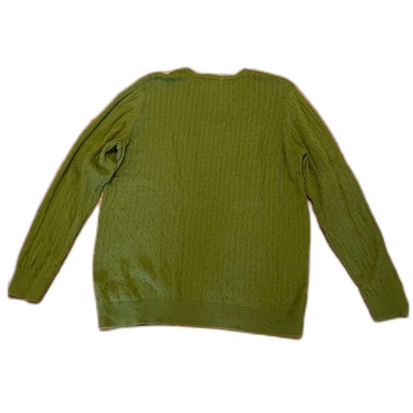 Talbots Plus Size X Green Cotton Cable Knit Sweater Olive Green Lightweight EUC - Picture 2 of 4
